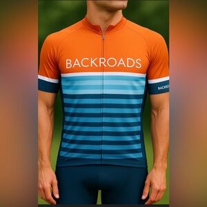 Backroads Men's Striped Cycling Jersey - Orange and Blue
